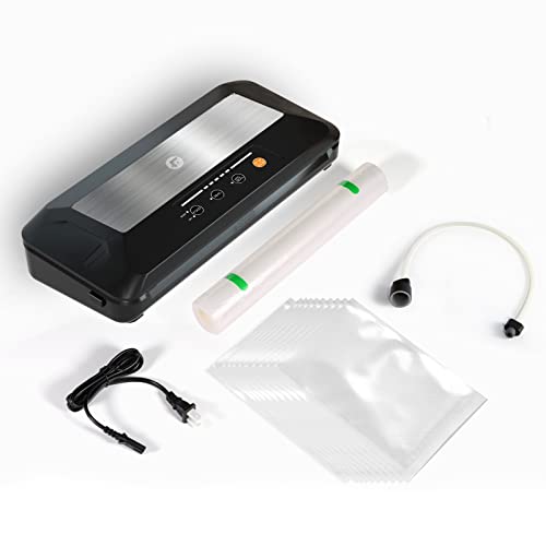 Vacuum Sealer Machine for Food Saver, Automatic Food Sealers with Built-in Cutter & Bag Storage, Dry/Moist/External Vacuum System Modes, Air Sealing Machines with 10 Sealer Bags &1 Roller Bag for Sous Vide