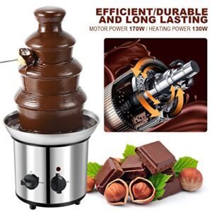 Chocolate Fountain, 4 Tiers Electric Melting Machine Chocolate Fondue Fountain Set with 6pcs Stainless Steel Forks, 4-Pound Capacity, Stainless Steel Cascading Fondue Heat Motor Controls Pot for Nacho Cheese, BBQ Sauce, Ranch