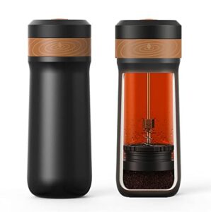 encoola portable french press travel coffee maker 14oz/400g mini french press mug insulated filter coffee cup double-layer insulated four-layer filter mesh