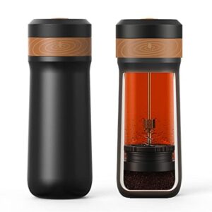 Encoola Portable French Press Travel Coffee Maker 14oz/400g Mini French Press Mug Insulated Filter Coffee Cup Double-Layer Insulated Four-Layer Filter Mesh