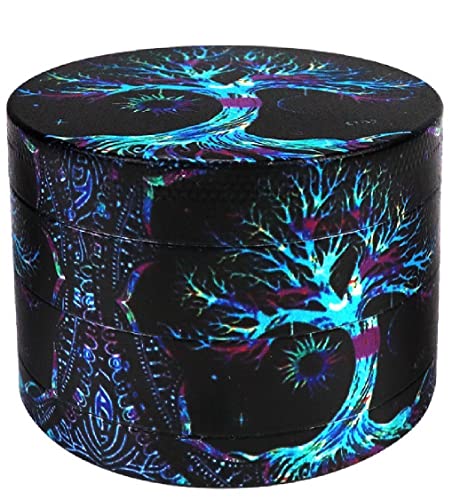 Large Grinder, 2.5 inch Tree of Life Sun Moon Galaxy Grinder- Herb Grinder, (Blue Tree)