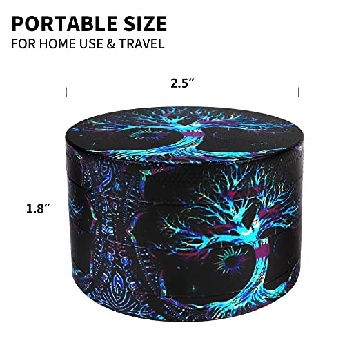 Large Grinder, 2.5 inch Tree of Life Sun Moon Galaxy Grinder- Herb Grinder, (Blue Tree)