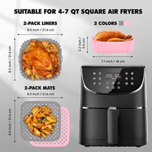 molveo 4 Pack Air Fryer Silicone Liners | 8.5inch Reusable Air Fryer Silicone Basket and Air Fryers Silicone Mat Silicone Pot for 4 to 7 QT for Air Fryer Inserts for Oven Accessories (Gray & Pink)