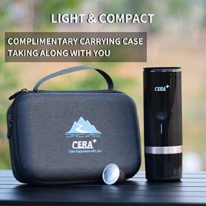 CERA+ Portable Mini Espresso Machine, 12V/24V Rechargeable Car Coffee Maker with Self-Heating, 20 Bar Pressure Compatible with NS Pods & Ground Coffee for Travel, Camping, Office, Home