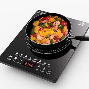 portable induction cooktop, countertop burner with multi-function, 2200w electric stove with easy clean glass, 8 modes sensor touch cooker
