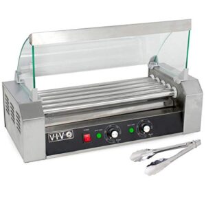 vivo electric 12 hot dog and 5 roller grill warmer, cooker machine with cover, hotdg-v205