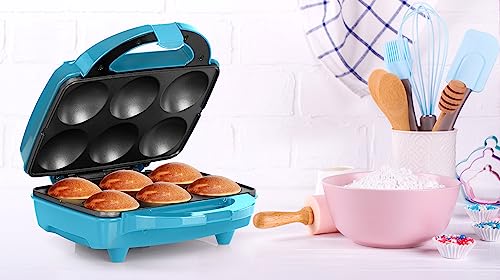 Holstein Housewares Non-Stick Cupcake Maker, Teal - Makes 6 Cupcakes, Muffins, Cinnamon Buns - Birthdays, Holidays, and More