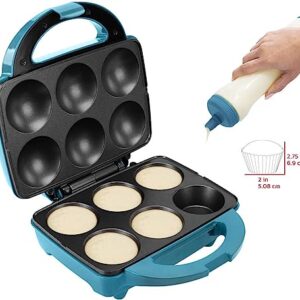 Holstein Housewares Non-Stick Cupcake Maker, Teal - Makes 6 Cupcakes, Muffins, Cinnamon Buns - Birthdays, Holidays, and More