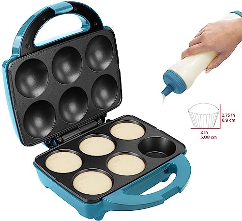 Holstein Housewares Non-Stick Cupcake Maker, Teal - Makes 6 Cupcakes, Muffins, Cinnamon Buns - Birthdays, Holidays, and More