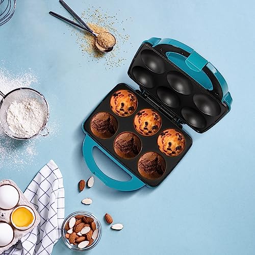 Holstein Housewares Non-Stick Cupcake Maker, Teal - Makes 6 Cupcakes, Muffins, Cinnamon Buns - Birthdays, Holidays, and More