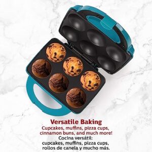 Holstein Housewares Non-Stick Cupcake Maker, Teal - Makes 6 Cupcakes, Muffins, Cinnamon Buns - Birthdays, Holidays, and More