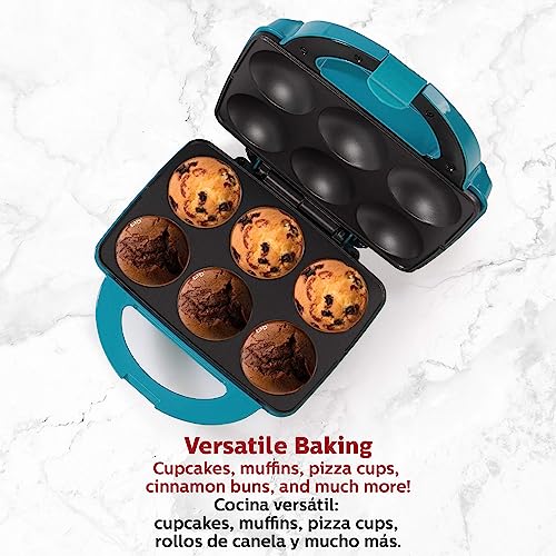 Holstein Housewares Non-Stick Cupcake Maker, Teal - Makes 6 Cupcakes, Muffins, Cinnamon Buns - Birthdays, Holidays, and More