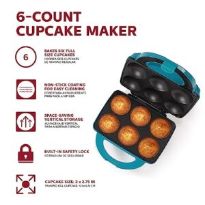 Holstein Housewares Non-Stick Cupcake Maker, Teal - Makes 6 Cupcakes, Muffins, Cinnamon Buns - Birthdays, Holidays, and More