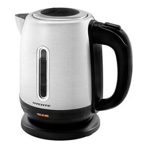 ovente electric tea kettle stainless steel 1.2 liter portable instant hot water boiler heater 1100w power fast boiling with cordless body and automatic shut off for coffee milk chocolate silver ks22s