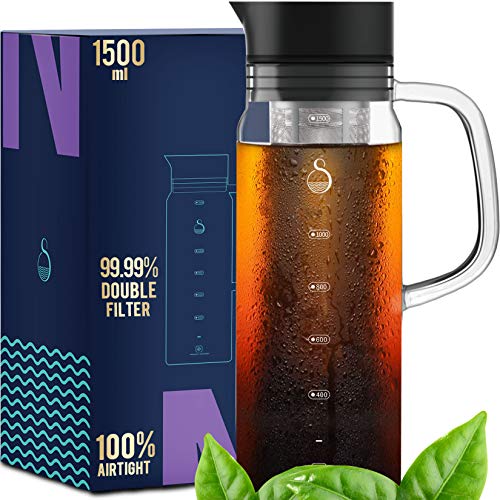 SAMBANGAN Cold Brew Coffee Maker Iced Coffee Maker Ice Tea Maker Glass Airtight - 1.5L/51oz