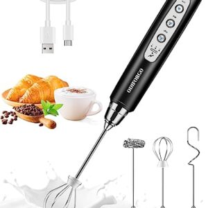 ODIFORGO Milk Frother Handheld, USB Rechargeable Electric Whisk 3 Speed Adjustable, Coffee Frother Wand with 3 Stainless Whisks, Egg Beater, Drink Mixer Blender for Coffee Latte Cappuccino Matcha