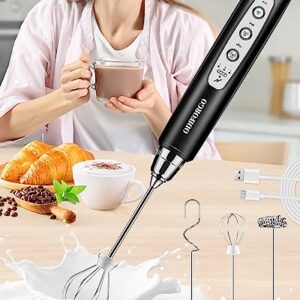 ODIFORGO Milk Frother Handheld, USB Rechargeable Electric Whisk 3 Speed Adjustable, Coffee Frother Wand with 3 Stainless Whisks, Egg Beater, Drink Mixer Blender for Coffee Latte Cappuccino Matcha