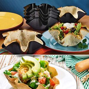 kafear 4 Packs Taco Salad Bowl Maker Molds – Nonstick Carbon Steel Tortilla Shell Pans Baking Molds Tostada Bake Taco Shells Black (4)