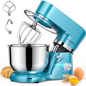 stand mixer, powwa 7.5 qt electric mixer, 6+p speed 660w household tilt-head kitchen food mixers with whisk, dough hook, mixing beater & splash guard for baking, cake, cookie, kneading, etl certified (blue--no handle)