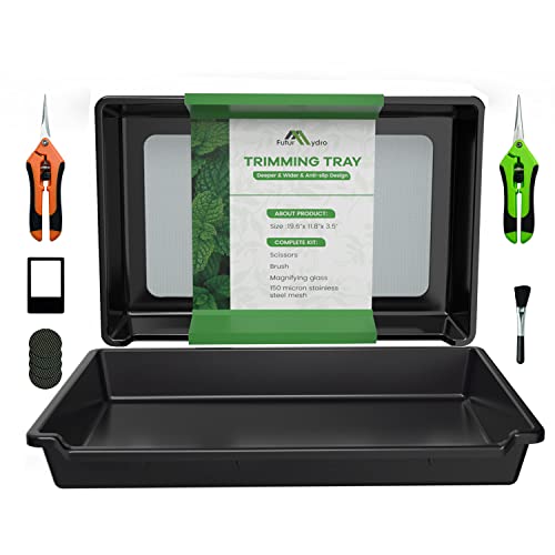 FuturHydro Trimming Tray 150 Micron Screen Keef Pollen & Herb Dry Sifter Tray with 2 Trimming Scissors Harvest Accessories (Black)