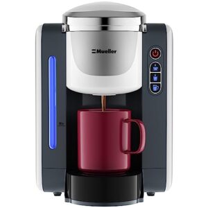 mueller single serve pod compatible coffee maker machine with 4 brew sizes, rapid brew technology with large removable 48 oz water tank