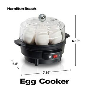 Hamilton Beach Electric Hard Boiled Egg Cooker, 3-in-1: Boiled Egg Cooker, Poacher & Omelet Maker, Can Hold 7 Eggs, Black with Silver Knob (25500)