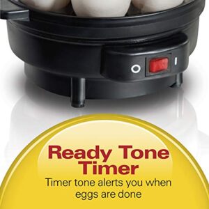 Hamilton Beach Electric Hard Boiled Egg Cooker, 3-in-1: Boiled Egg Cooker, Poacher & Omelet Maker, Can Hold 7 Eggs, Black with Silver Knob (25500)