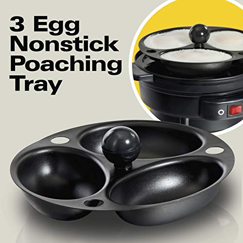 Hamilton Beach Electric Hard Boiled Egg Cooker, 3-in-1: Boiled Egg Cooker, Poacher & Omelet Maker, Can Hold 7 Eggs, Black with Silver Knob (25500)