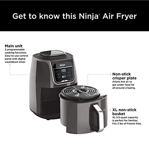 Ninja AF150AMZ Air Fryer XL that Air Fry's, Air Roast's , Bakes, Reheats, Dehydrates with 5.5 Quart Capacity, and a high gloss finish, grey (Renewed)