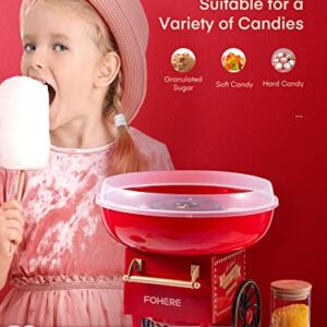 FOHERE Cotton Candy Machine for Kids, Countertop Cotton Candy Maker Homemade Candy Sweets for Birthday Parties, Includes a Scoop and 10 Candy Cones, Red Vintage