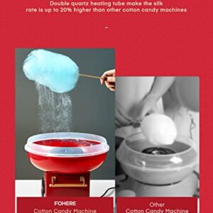 FOHERE Cotton Candy Machine for Kids, Countertop Cotton Candy Maker Homemade Candy Sweets for Birthday Parties, Includes a Scoop and 10 Candy Cones, Red Vintage