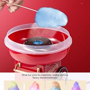 FOHERE Cotton Candy Machine for Kids, Countertop Cotton Candy Maker Homemade Candy Sweets for Birthday Parties, Includes a Scoop and 10 Candy Cones, Red Vintage