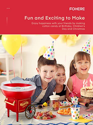 FOHERE Cotton Candy Machine for Kids, Countertop Cotton Candy Maker Homemade Candy Sweets for Birthday Parties, Includes a Scoop and 10 Candy Cones, Red Vintage