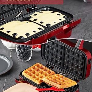 FOHERE Waffle Maker 3 in 1 Sandwich Maker 1200W Panini Press With Removable Plates and 5-gear Temperature Control, Non-stick Coating Easy to Clean,Indicator Lights, Red