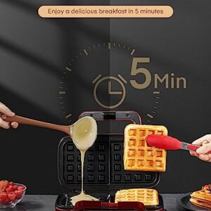 FOHERE Waffle Maker 3 in 1 Sandwich Maker 1200W Panini Press With Removable Plates and 5-gear Temperature Control, Non-stick Coating Easy to Clean,Indicator Lights, Red