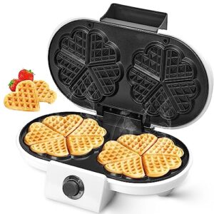 finemade double heart shaped waffle maker, mini heart waffle maker iron with non stick surface and temperature control
