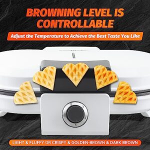 FineMade Double Heart Shaped Waffle Maker, Mini Heart Waffle Maker Iron with Non Stick Surface and Temperature Control