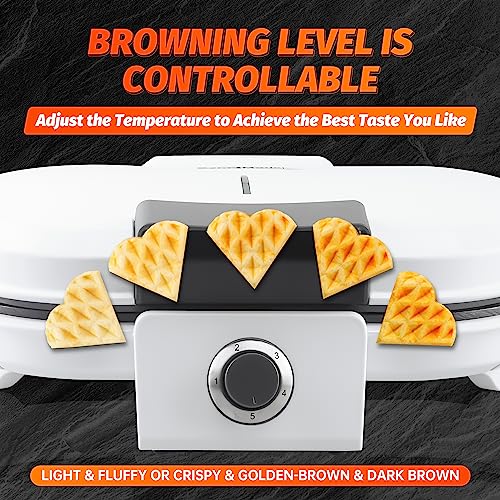 FineMade Double Heart Shaped Waffle Maker, Mini Heart Waffle Maker Iron with Non Stick Surface and Temperature Control