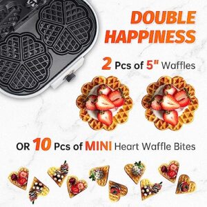 FineMade Double Heart Shaped Waffle Maker, Mini Heart Waffle Maker Iron with Non Stick Surface and Temperature Control