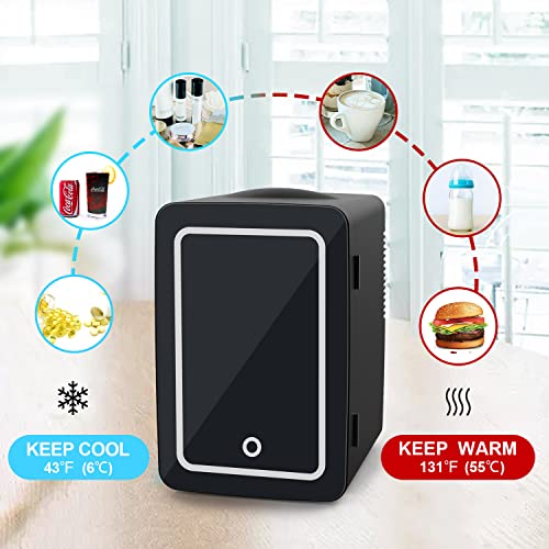 Living Enrichment Mini Fridge 6L Capacity, Portable Small Refrigerator Cooler or Warmer, AC DC Powered, Skincare Fridge with Mirror Door, for Food, Cosmetics, Home, Office and Car - Black