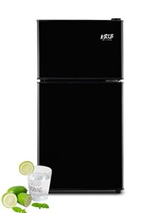 krib bling mini fridge with freezer,3.5 cu. ft compact refrigerator with 2 doors,7- level adjustable thermostat, removable glass shelves for bedroom, office, kitchen, apartment, dorm, black