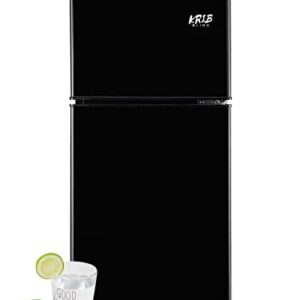 KRIB BLING Mini Fridge With Freezer,3.5 Cu. Ft Compact Refrigerator With 2 Doors,7- Level Adjustable Thermostat, Removable Glass Shelves For Bedroom, Office, Kitchen, Apartment, Dorm, Black