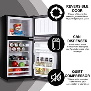 KRIB BLING Mini Fridge With Freezer,3.5 Cu. Ft Compact Refrigerator With 2 Doors,7- Level Adjustable Thermostat, Removable Glass Shelves For Bedroom, Office, Kitchen, Apartment, Dorm, Black