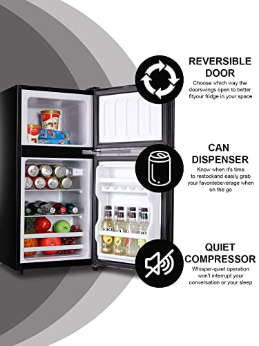 KRIB BLING Mini Fridge With Freezer,3.5 Cu. Ft Compact Refrigerator With 2 Doors,7- Level Adjustable Thermostat, Removable Glass Shelves For Bedroom, Office, Kitchen, Apartment, Dorm, Black