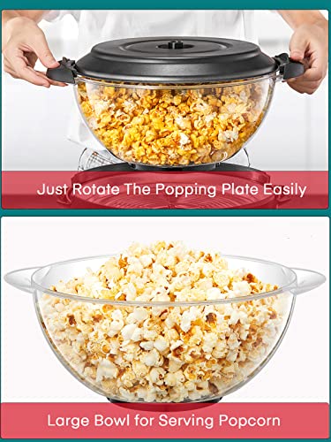 Popcorn Machine, 28cups Popcorn Maker with Stirring Rod, Detachable & Nonstick Plate, Hot Oil Popcorn Popper Maker Easy to Use, 6Qts Large Lid for Serving Bowl, 2 Measuring Spoons & Cool Touch Handles