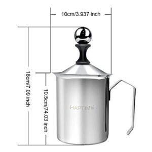 Manual Milk Creamer Hand Pump Frother Cappuccino Latte Coffee Foam Pitcher with Handle, Lid, Double Layer Filter Screen, Stainless Steel, 17-Ounce Capacity (500ml)