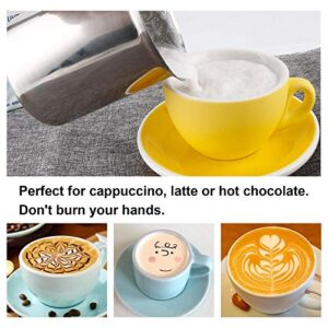 Manual Milk Creamer Hand Pump Frother Cappuccino Latte Coffee Foam Pitcher with Handle, Lid, Double Layer Filter Screen, Stainless Steel, 17-Ounce Capacity (500ml)