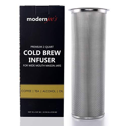 MODERNJOE'S Premium Infuser Cold Coffee Maker for 2QT Wide Mouth Mason Jars by Modern Joe's. Perfect for Ice Coffee and Tea. Heavy Duty Gauge 100 Micron Mesh 304 Stainless Steel