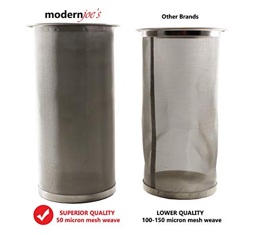 MODERNJOE'S Premium Infuser Cold Coffee Maker for 2QT Wide Mouth Mason Jars by Modern Joe's. Perfect for Ice Coffee and Tea. Heavy Duty Gauge 100 Micron Mesh 304 Stainless Steel