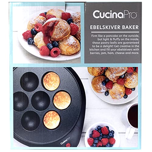 Ebelskiver Maker - Electric Non-stick Baker for Making Takoyaki Ebelskiver plus Octopus Balls, Aebleskivers, Donut Holes and Cake Pops, Unique Danish Pancakes, Unique Holiday Dessert or Gift